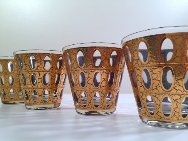 Culver - Signed Mid-Century Pisa 22-Karat Gold Low-Ball Rock Glasses (Set of 4)