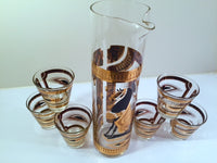 Load image into Gallery viewer, Fred Press Signed Mid-Century Trojan Horse 7-Piece Bar Set (1 Pitcher &amp; 6 Glasses)

