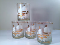 Load image into Gallery viewer, Culver Signed Mid-Century 22-Karat Gold &amp; White Christmas Candles Glasses (Set of 4 with Original Box)
