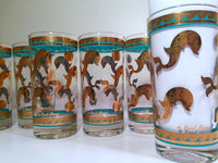 Load image into Gallery viewer, Fred Press Signed Mid-Century Turquoise &amp; 22-Karat Gold Dolphin Glasses (Set of 6)
