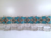 Load image into Gallery viewer, Libbey Mid-Century Turquoise and 22-Karat Gold Highball Glasses (Set of 8)
