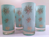 Load image into Gallery viewer, Federal Glass Mid-Century Blue Atomic &amp; 22-Karat Gold Star Glasses (Set of 4)
