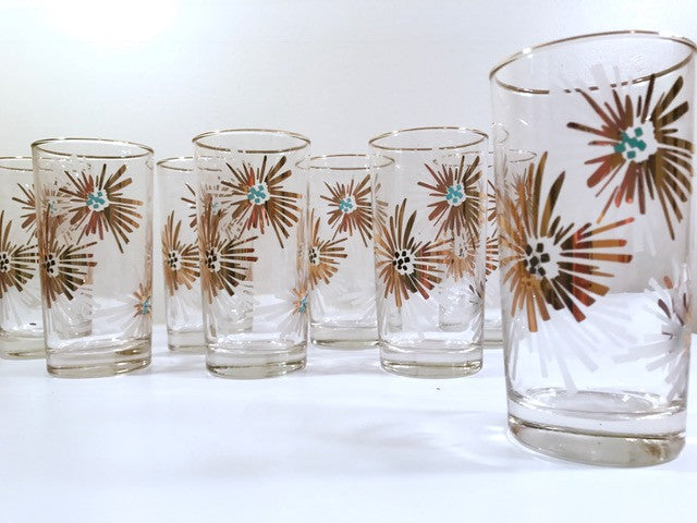 Libbey Mid-Century Partytime Firecracker Glasses With Original Box (Set of 8)