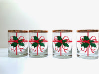 Load image into Gallery viewer, Mid-Century Christmas Holly Berry and Ribbon Double Old Fashion Glasses (Set of 4)
