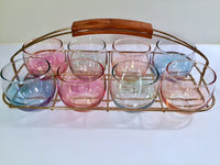 Load image into Gallery viewer, Federal Glass Mid-Century Somewhere Over the Rainbow Roly Poly Bar Set (8 Glasses with Carrier)
