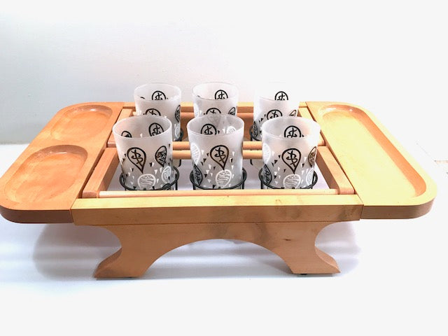 Karoff Original Mid-Century Kant-Spill Drink-N-Snack Server Bar Set (Set of 6 with Wood Carrier)