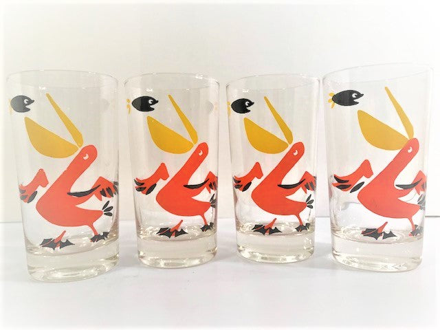 Mid-Century Pelican and Fish Glasses (Set of 4)