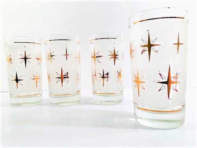 Dominion Glass Mid-Century 22-Karat Gold and White Stars Glasses (Set of 4)