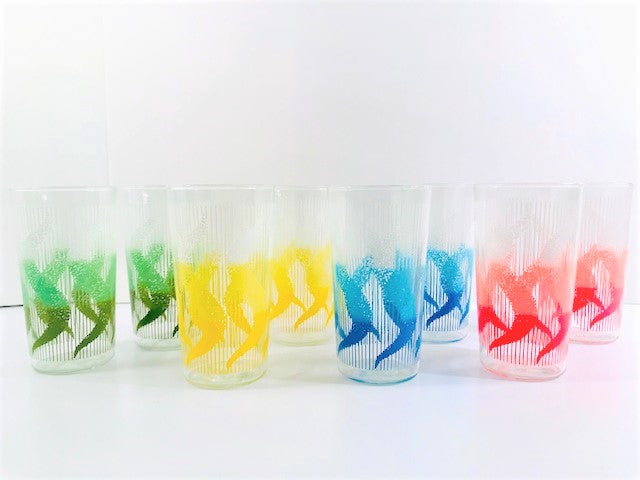 Anchor Hocking Mid-Century Rainbow Swirl Glasses With Carrier (Set of