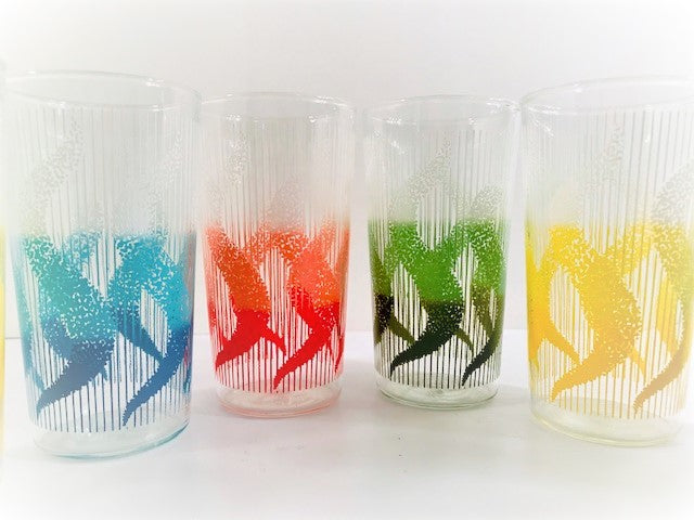 Anchor Hocking Mid-Century Rainbow Swirl Glasses With Carrier (Set of