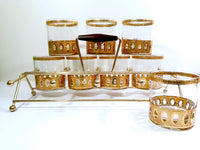 Load image into Gallery viewer, Culver Signed Antigua Mid-Century 22-Karat Gold Rock Glasses (Set of 8) with Atomic Carrier
