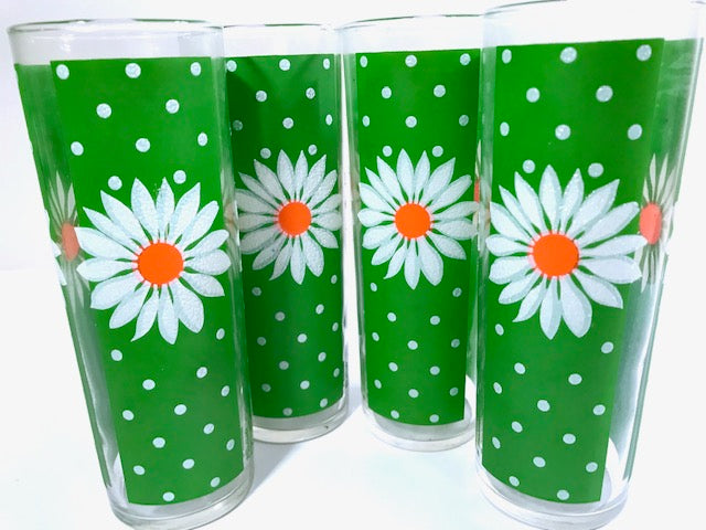 1970s daisy drinking glasses Pasinski Mid-Century Signed Daisy Tall Collins Glasses (Set of 4)