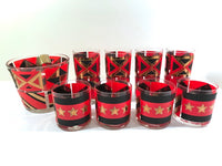 Load image into Gallery viewer, Washington Glass Mid-Century Geometric Red, Black and Gold 11-Piece Bar Set
