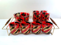 Load image into Gallery viewer, Washington Glass Mid-Century Geometric Red, Black and Gold 11-Piece Bar Set
