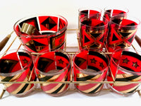 Load image into Gallery viewer, Washington Glass Mid-Century Geometric Red, Black and Gold 11-Piece Bar Set
