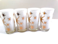 Load image into Gallery viewer, Federal Glass Mid-Century Frosted White Atomic &amp; 22-Karat Gold Star Glasses (Set of 4)
