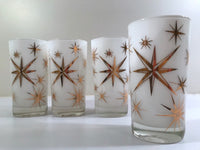 Load image into Gallery viewer, Federal Glass Mid-Century Frosted White Atomic &amp; 22-Karat Gold Star Glasses (Set of 4)
