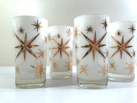 Load image into Gallery viewer, Federal Glass Mid-Century Frosted White Atomic &amp; 22-Karat Gold Star Glasses (Set of 4)
