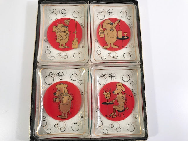 Vintage Mid-Century Cartoon Dog Appetizer Plate Set (Set of 4)