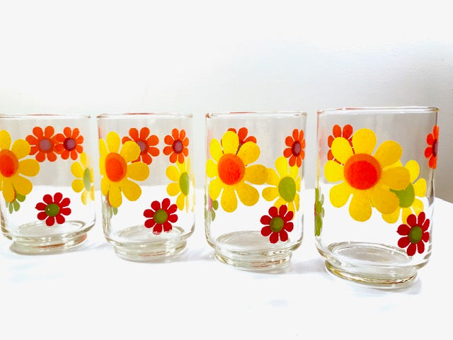 Libbey Mid-Century Retro Flower Power Glasses (Set of 4)