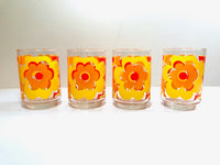 Mid Century Modern Libbey Orange and Brown Floral Glassware - Set of 7