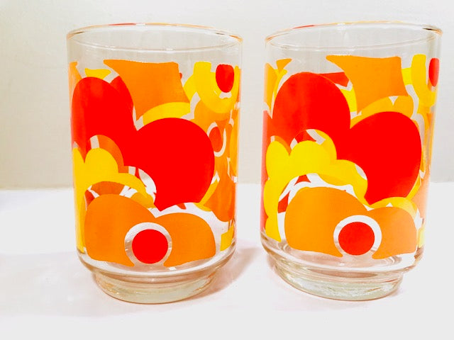 Libbey Mid Century Mod Flower Power Orange & Yellow Large selling Serving Bowl