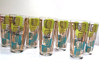 Load image into Gallery viewer, Gay Fad Signed Mid-Century Chartreuse and Aqua Atomic Glasses (Set of 7)
