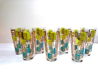 Load image into Gallery viewer, Gay Fad Signed Mid-Century Chartreuse and Aqua Atomic Glasses (Set of 7)
