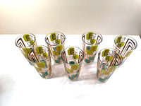 Load image into Gallery viewer, Gay Fad Signed Mid-Century Chartreuse and Aqua Atomic Glasses (Set of 7)

