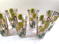 Load image into Gallery viewer, Gay Fad Signed Mid-Century Chartreuse and Aqua Atomic Glasses (Set of 7)
