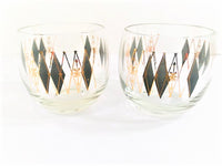 Load image into Gallery viewer, Federal Glass Mid-Century Gold and Black Harlequin Roly Poly Glasses (Set of 2)
