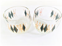 Load image into Gallery viewer, Federal Glass Mid-Century Gold and Black Harlequin Roly Poly Glasses (Set of 2)
