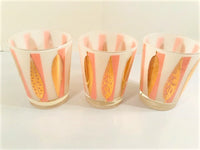 Load image into Gallery viewer, Fred Press Signed Mid-Century 22-Karat Gold Frosted Pink Leaf Double Old Fashion Glasses (Set of 3)
