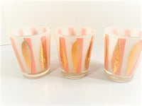 Load image into Gallery viewer, Fred Press Signed Mid-Century 22-Karat Gold Frosted Pink Leaf Double Old Fashion Glasses (Set of 3)
