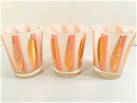 Load image into Gallery viewer, Fred Press Signed Mid-Century 22-Karat Gold Frosted Pink Leaf Double Old Fashion Glasses (Set of 3)
