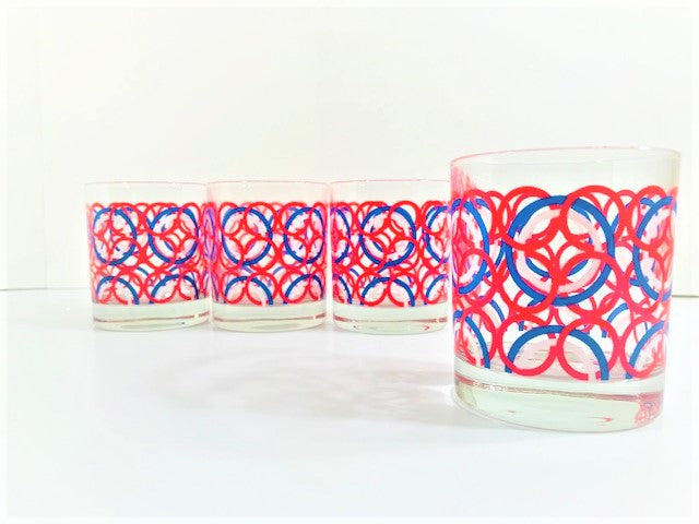 Vintage Red White and Blue Olympic Circles Glasses (Set of 4)