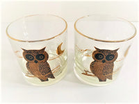 Load image into Gallery viewer, Couroc Signed Mid-Century Black and 22-Karat Gold Owl Old Fashion Glasses (Set of 2)
