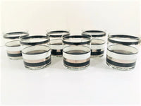 Load image into Gallery viewer, Georges Briard Signed Mid-Century Black White and Silver Band Glasses (Set of 6)
