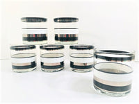 Load image into Gallery viewer, Georges Briard Signed Mid-Century Black White and Silver Band Glasses (Set of 6)
