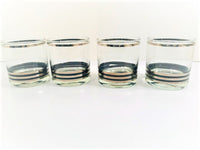 Load image into Gallery viewer, Georges Briard Signed Mid-Century Black and Silver Bands Glasses (Set of 4)

