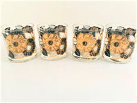 Load image into Gallery viewer, Georges Briard Signed Mid-Century Black White and Gold Flower Glasses (Set of 4)
