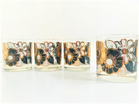 Load image into Gallery viewer, Georges Briard Signed Mid-Century Black White and Gold Flower Glasses (Set of 4)
