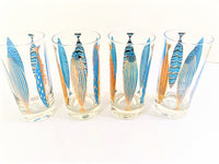 Load image into Gallery viewer, Fred Press Signed Mid-Century Blue Fish Glasses (Set of 4)
