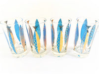 Load image into Gallery viewer, Fred Press Signed Mid-Century Blue Fish Glasses (Set of 4)
