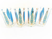 Load image into Gallery viewer, Fred Press Signed Mid-Century Blue Fish Glasses (Set of 4)
