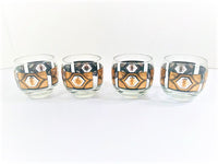 Load image into Gallery viewer, Culver Signed Mid-Century Black and Gold Diamond Roly Poly Glasses (Set of 4)

