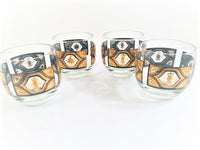 Load image into Gallery viewer, Culver Signed Mid-Century Black and Gold Diamond Roly Poly Glasses (Set of 4)
