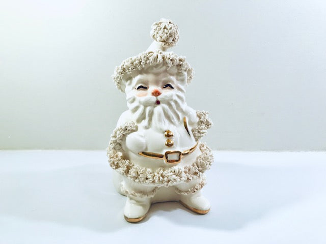 サンタクロース('85米) Napco White and Gold Spaghetti Trimmed Santa | Retro Solstice
