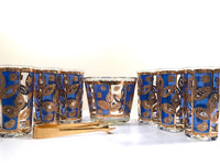 Load image into Gallery viewer, Culver Signed Mid-Century Blue and Gold Leaf 8-Piece Bar Set
