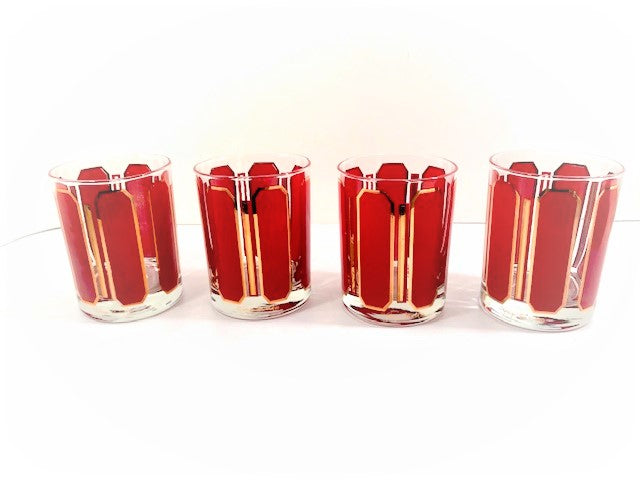 Georges Briard Signed 22-Karat Gold and Red Double Old Fashion Glasses (Set of 4)